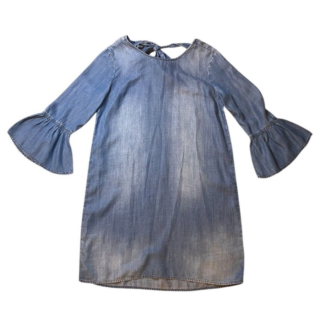 Anthropologie CLOTH & STONE Denim Neck Tie Flutter Sleeve Chambray Dress Sz S